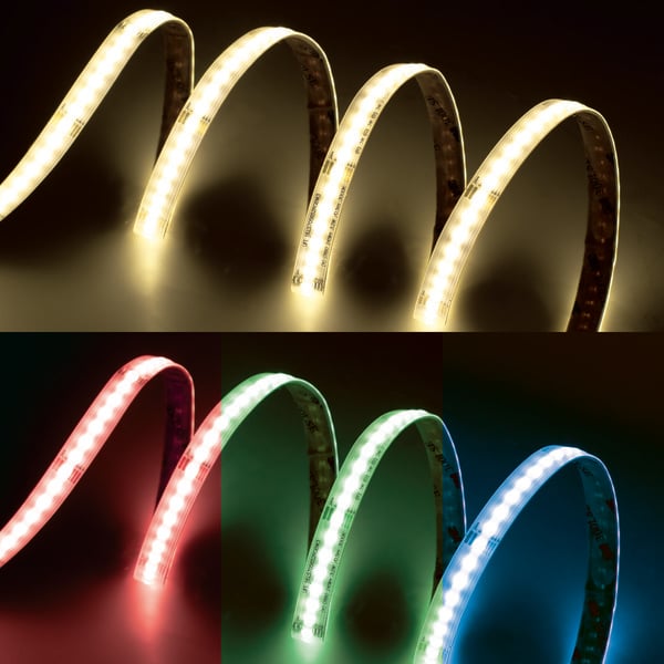 STRISCIA RGB+Bianco Naturale , LED COB 560chips, IP20, 24V, R+G+B+W=15W/m , 4000K 556lm/m R:6W G:6W B:6W W:6,4W/m, PREZZO per 5m - PCB 12mm