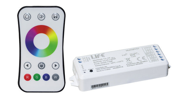 KIT Controller RGBW, Radiocomando 1 zona RF2,4GHz con ricevitore 4CH*3A 12V(144W)/24V(288W)