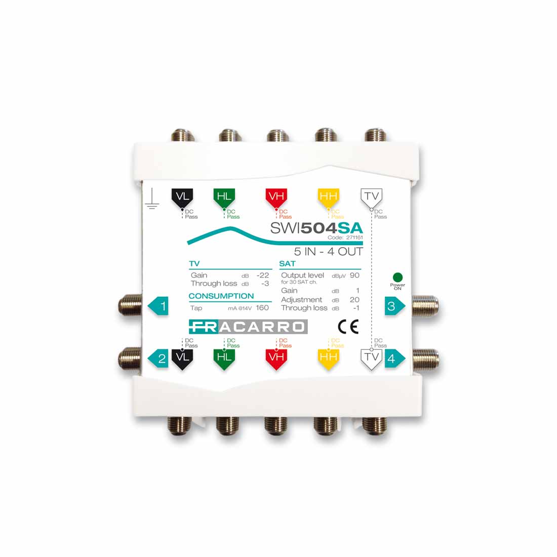 MULTISWITCH CASC 5IN 4OUT SATELLITE ATTIVO REGOLABILE