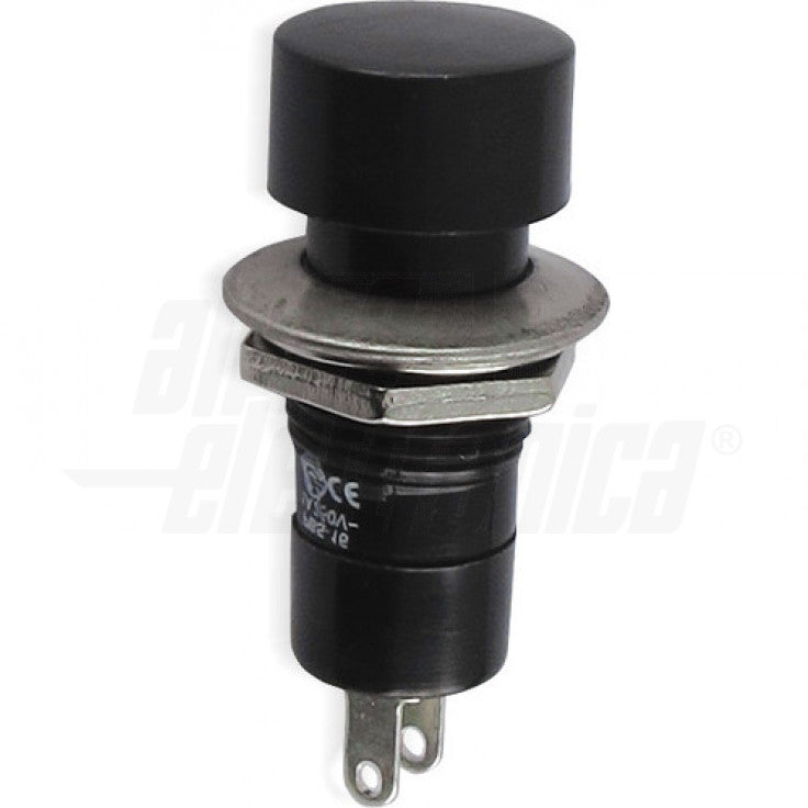 PULSANTE NERO - 1P - SPST - OFF/(ON) - N.A. - 1A@250Vac - 2 TERM. SALDARE