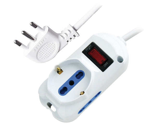 MULTIPRESA 1 PRESA SCHUKO/BIPASSO+2 PRESA BIVALENTI-SP.10A(2P+T) 90°