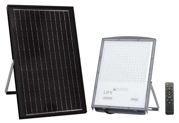 PROIETTORE LED FB4-300, IP66, 90°,3000K/4000K/6500K, LM3400, CRI80, Dimmerabile,P.Solare 20W, Batt.3,2V 24Ah, 380x280x35mm