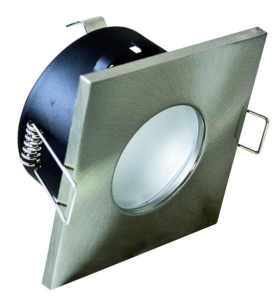 SUPPORTO QUADRATO IP65 PER LAMPADE LED MR16 e PAR16, ACCIAIO SATINATO.