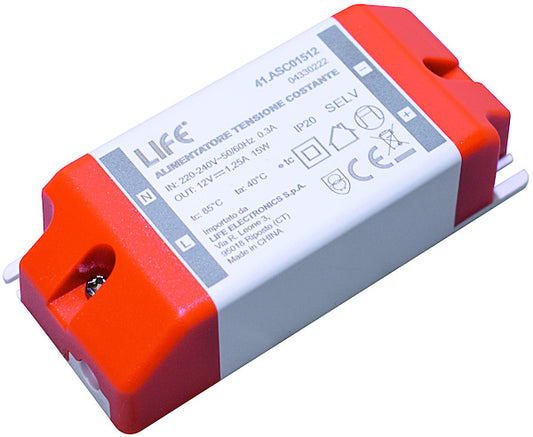 ALIMENTATORE GUSCIO IP20 Out: 12V 1,25A 15W In: 230Vac