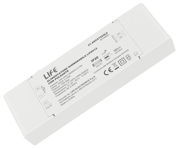 ALIMENTATORE DIMMERABILE LIFE512, Wireless 2,4GHz, IP20, 24V 3,125A 75W, In: 220Vac