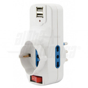ADATTATORE CON PRESE ITALIA BIPASSO 10-16A SCHUKO CON INTERRUTTORE BIANCO