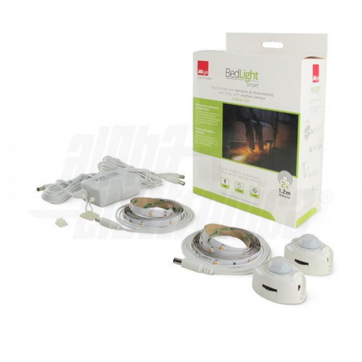 KIT STRISCIA LED BEDlight DOPPIO 2 x 1,2m 24Vdc C/ALIMENTATORE E SENSORE DI MOVIMENTO