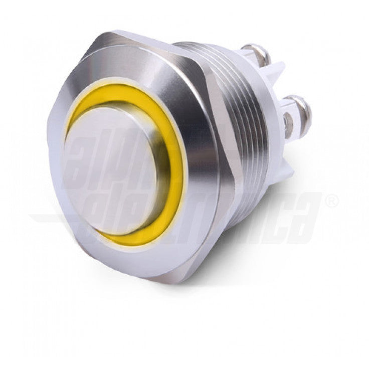 PULSANTE ANTIVANDALO DIAM.16 MM LUMINOSO GIALLO, 24V, SPST, OFF/ON - 3 TERM. VITE