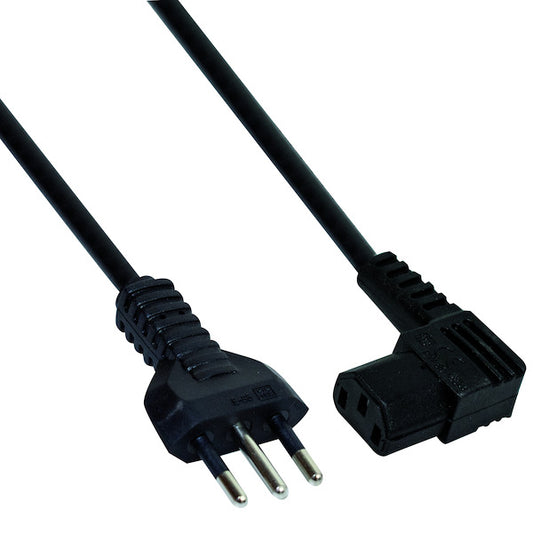 CAVETTO DI ALIMENTAZIONE SPINA 10A+T/PRESA IEC C13 90°, 2mt, 3x0.75mm²