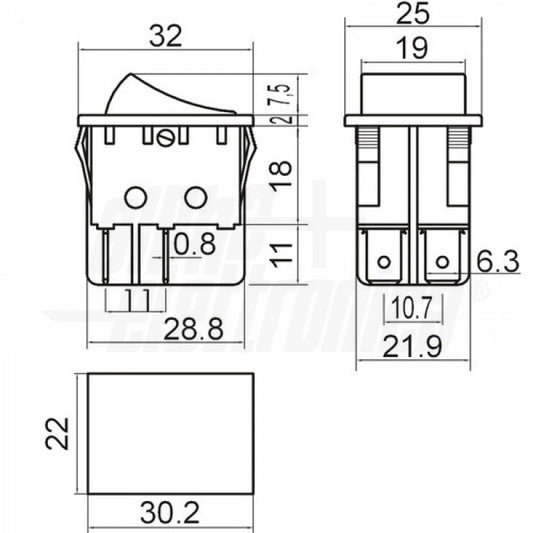 INTERRUTTORE - VEERDE - 2P - DPST - ON/OFF - 15A@250V - 4 term. faston 6,3