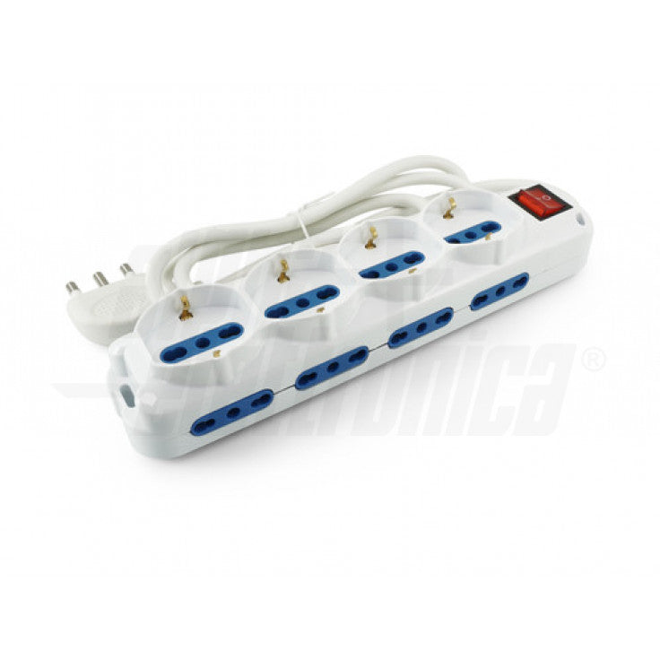 MULTIPRESA CON 4 PRESE UNIVERSALI + 8 BIPASSO/INTERRUTTORE/1,5m CAVO SPINA 90°16A/ BIANCA
