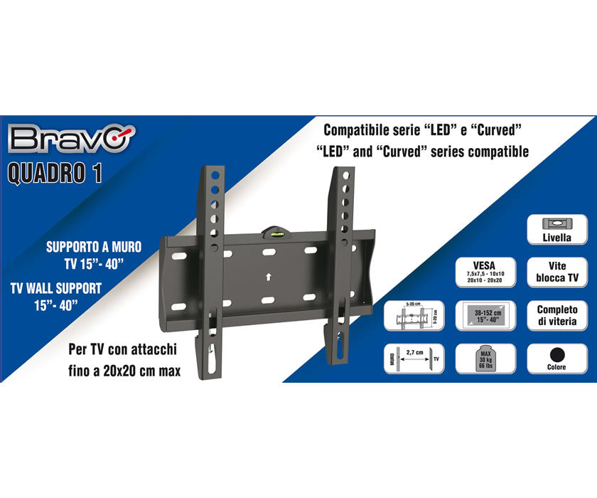 SUPPORTO TV QUADRO 1 X 15"-40"- ATT.20X20 MAX