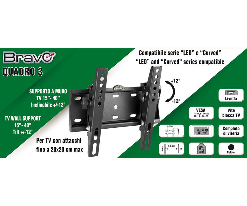 SUPPORTO QUADRO 3 INC.X TV 15"-40"- ATT 20X20 MAX