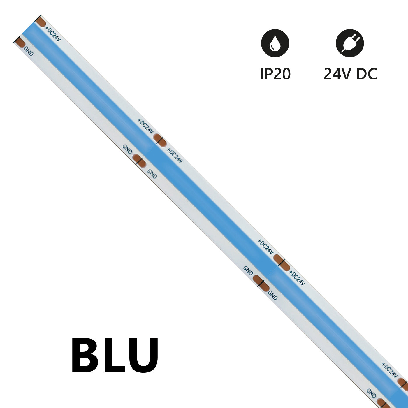 STRISCIA LED COB 5 METRI BLU 24V 15W/m