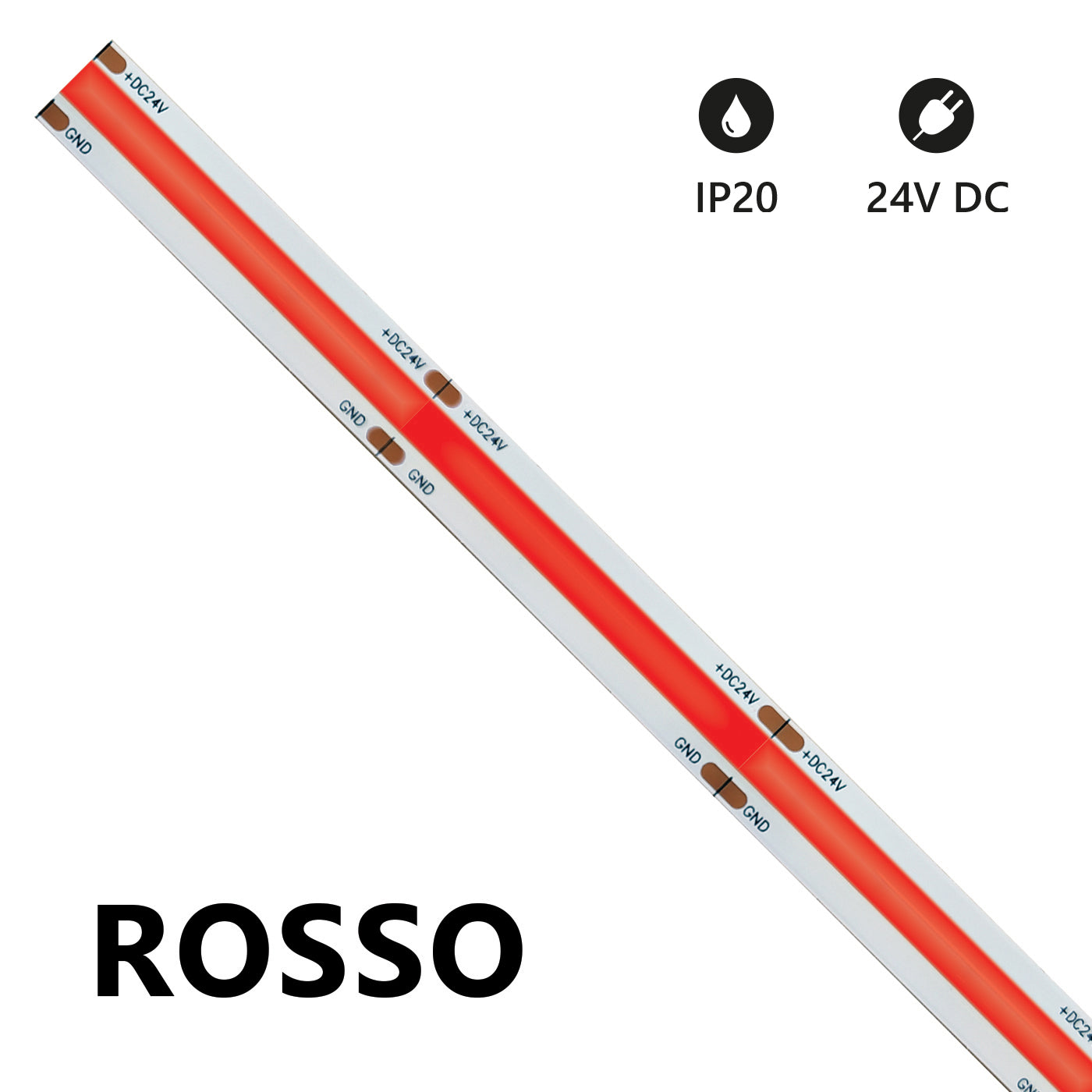 STRISCIA LED COB 5 METRI ROSSA 24V 15W/m