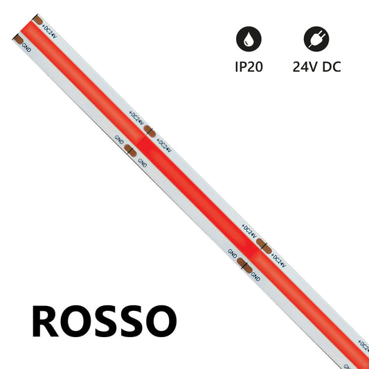 STRISCIA LED COB 5 METRI ROSSA 24V 15W/m