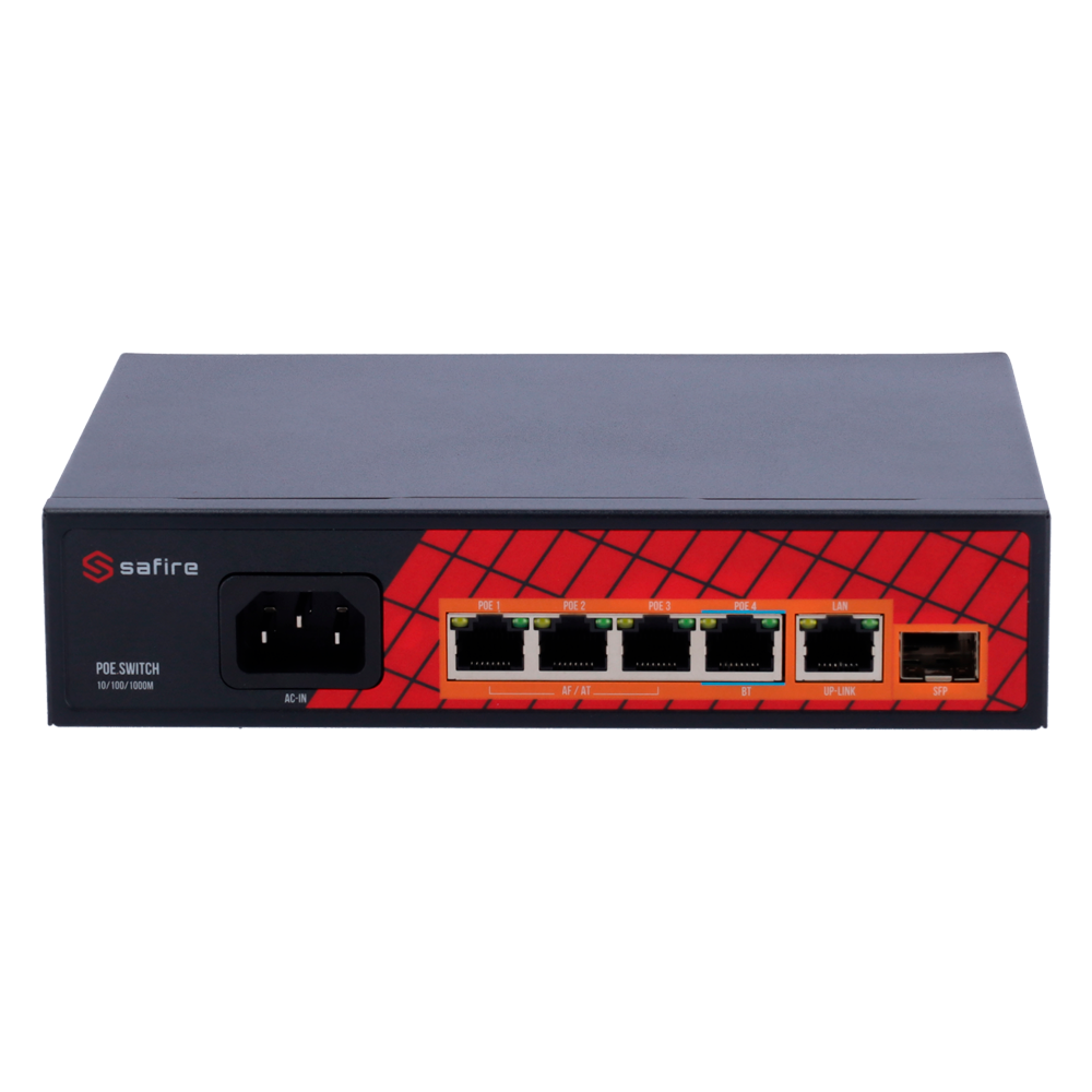 SAFIRE SWITCH Hi-PoE 4 porte PoE + 1 Uplink RJ45 + 1 Uplink
