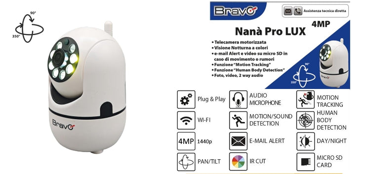TELECAMERA WIRLESS INTERNO-NANA' PRO lux 4mp