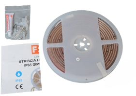 STRISCIA LED COB 5metri - IP65 3000K 220V 15W/m 1200lm/m+KIT tappo, colla, clip