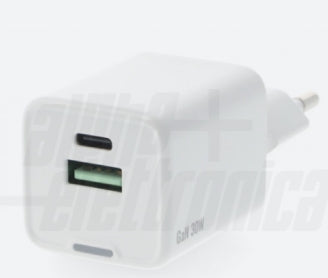 CARICATORE 2 USB 1C e 1A - GaN 30W Power Delivery - Bianco