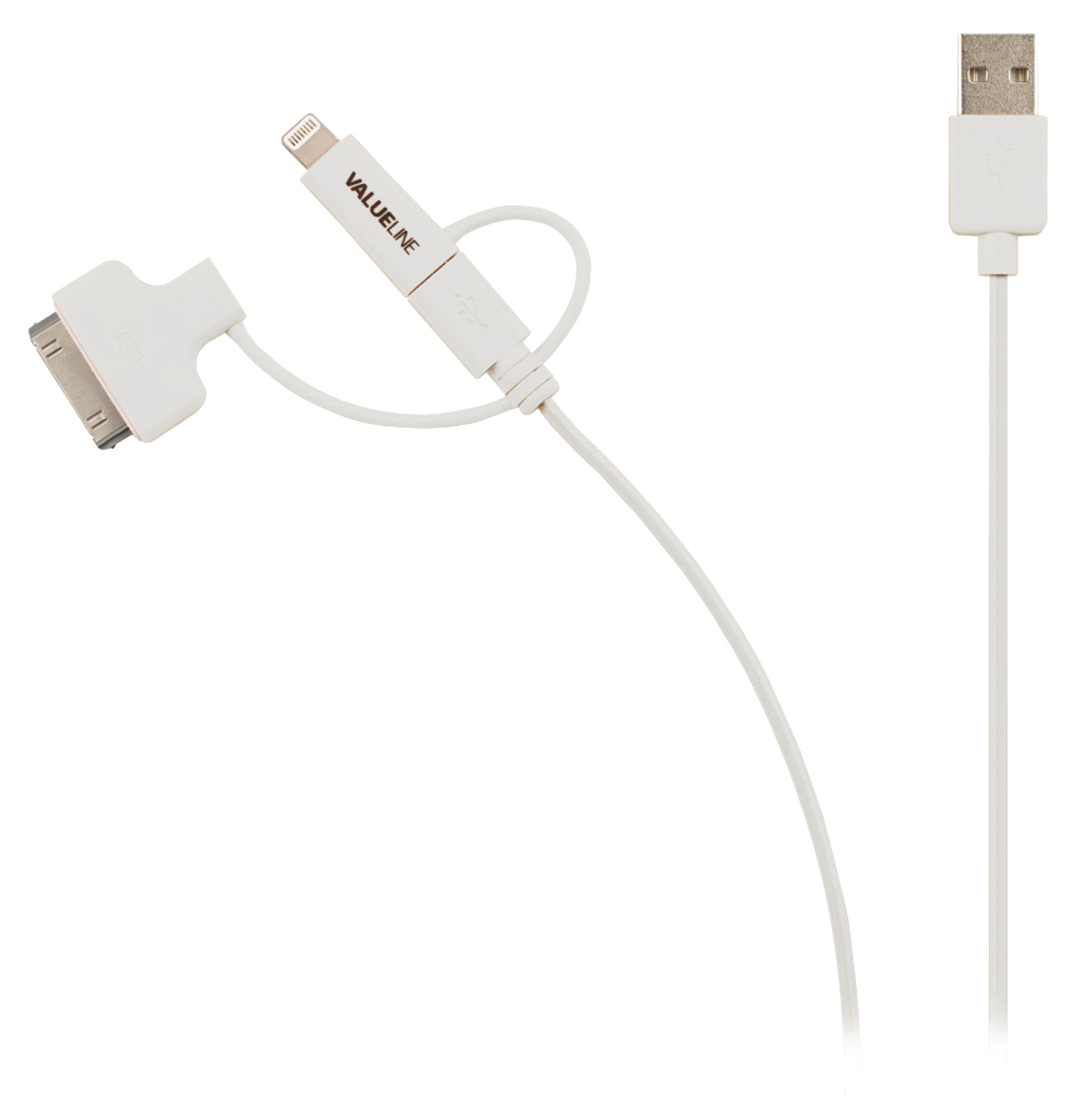 CAVO DI SINCRONIZZAZIONE E RICARICA 3 in 1 USB-A maschio - Micro B maschio 1,00 m bianco + adattatore dock a 30 pin / adattatore Lightning
