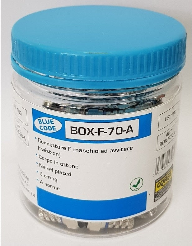 CONNETTORE F SPINA AD AVVITARE IN OTTONE NICHELATO CON O'RING PER CAVI DIAM.4.1mm 100PZ.