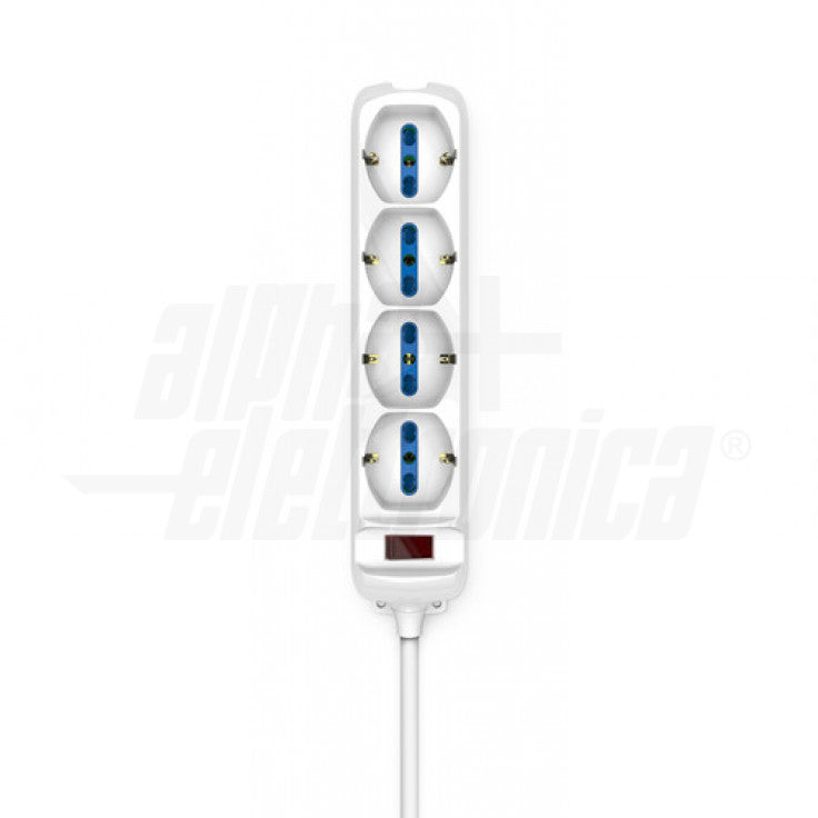 MULTIPRESA 4 USCITE UNIVERSALI P40 - INTERRUTTORE - 1,5m CAVO SPINA 90°10A BIANCA PROTEZIONE SOVRACCARICO