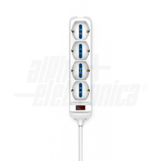 MULTIPRESA 4 USCITE UNIVERSALI P40 - INTERRUTTORE - 1,5m CAVO SPINA 90°10A BIANCA PROTEZIONE SOVRACCARICO