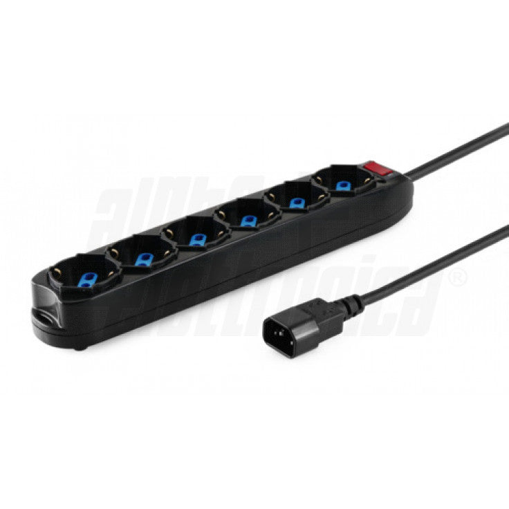 MULTIPRESA CON 6 PRESE UNIVERSALI Italia P40 - Interruttore - Cavo 1,5m - Spina IEC C14 10A per UPS - Nera