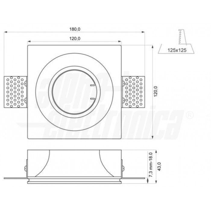SUPPORTO IN GESSO IN GESSO DA INCASSO PER LAMPADE LED - 120x120mm