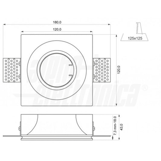 SUPPORTO IN GESSO IN GESSO DA INCASSO PER LAMPADE LED - 120x120mm