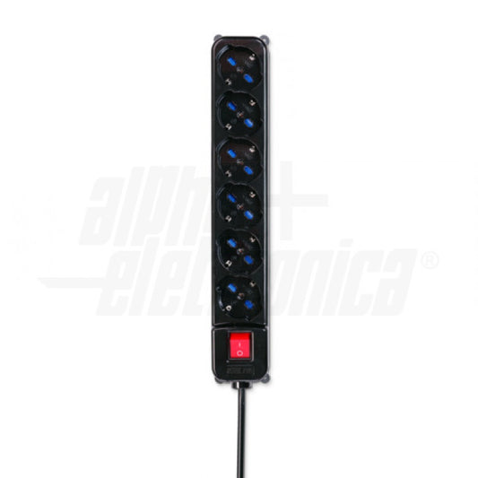 MULTIPRESA CON 6 PRESE Universali Italia P40 - Interruttore - Cavo 1,5m - Spina 16A a 90° - Nera