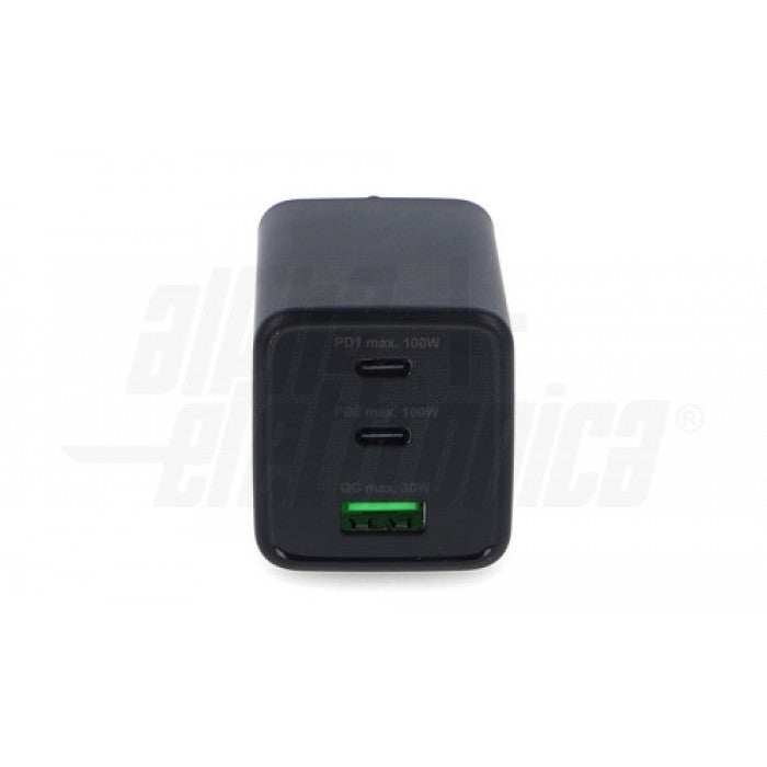 CARICATORE 2 USB 1C e 1A - GaN 100W Power Delivery - Nero