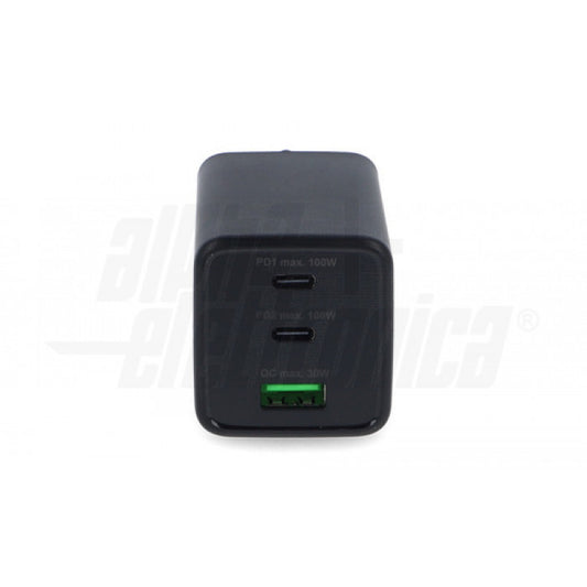 CARICATORE 2 USB 1C e 1A - GaN 100W Power Delivery - Nero
