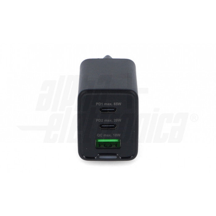 CARICATORE 2 USB 1C e 1A - GaN 65W Power Delivery - Nero