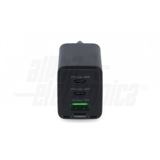 CARICATORE 2 USB 1C e 1A - GaN 65W Power Delivery - Nero