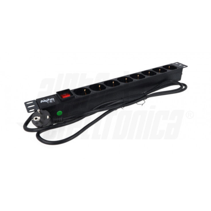MULTIPRESA PER RACK 19" 8 prese Universali Italia P40 - Cavo 2m - Spina tedesca - Nera - 1U