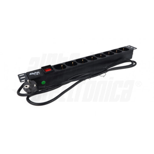 MULTIPRESA PER RACK 19" 8 prese Universali Italia P40 - Cavo 2m - Spina tedesca - Nera - 1U