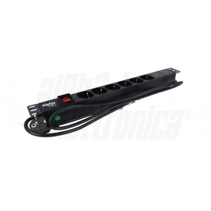 MULTIPRESA PER RACK 19"6 PRESE UNIVERSALI ITALIA P40-CAVO 2m-SPINA TEDESCA-NERA
