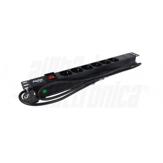 MULTIPRESA PER RACK 19"6 PRESE UNIVERSALI ITALIA P40-CAVO 2m-SPINA TEDESCA-NERA