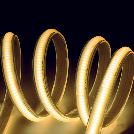 STRISCIA LED COB, IP65, 220Vac-240Vac 14W/m, L.NATURALE 4000K±5%, 1300lm/m, 5m