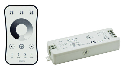 KIT CONTROLLER DIMMER MONOCOLORE  - Radiocomando 4zone RF2,4GHz+ricevitore 12V(96W)/24V(192W)8A