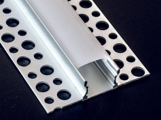 KIT PROFILO ALLUMINIO PER CARTOGESSO A PARETE,  2m Dissip.24W/m,Inc.12,3mm H13mm + Cover Satinata+ 2 Tappi,imballati singolarmente