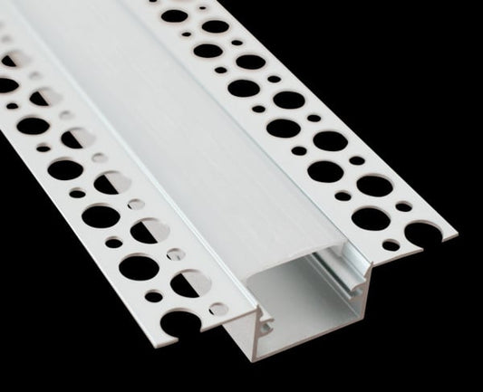 KIT PROFILO ALLUMINIO DA CARTONGESSO 2m Dissip.40W/m, a Filo Parete, Incavo 21,6mm Cover Satinata, imballati singolarmente