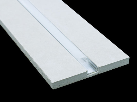 PROFILO LED PIU' CARTONGESSO 2m Dissip.25W/m, INCAVO 12mm, H 12mm, L 125mm + Cover Satinata e guarnizione per stuccatura