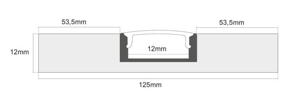 PROFILO LED PIU' CARTONGESSO 2m Dissip.25W/m, INCAVO 12mm, H 12mm, L 125mm + Cover Satinata e guarnizione per stuccatura
