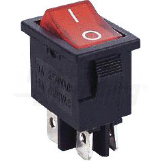 INTERRUTTORE LUMINOSO ROSSO 2P ON/OFF 6A@250V4 TERM.FASTON 4,8