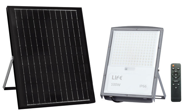 PROIETTORE LED DA ESTERNO FB4-100, IP66, 90°,3000K/4000K/6500K, LM1500, CRI80, Dimmerabile, P.Solare 15W, Batt.3,2V 12Ah, 280x196x30mm