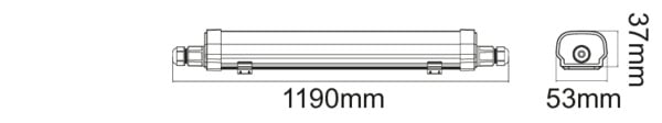PLAFONIERA A LED LINEARE serie PF10, IP65, 30W, 180°, 4000K, LM3300, CRI80, Misure 1190x53x37mm