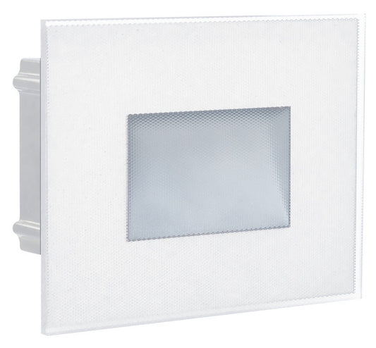 PUNTO LUCE SEGNA PASSO IN VETRO BIANCO, SCATOLA 503, IP65, 220Vac, 3,5W, 3000K-4000K-6000K, 160LM, CRI80, 11*8.5*4,5cm